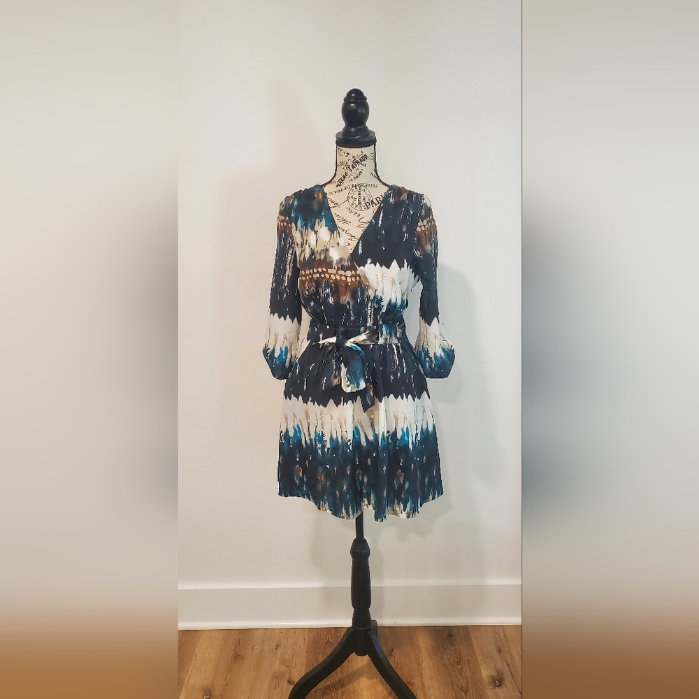 Pinky Blue and Black Patterned Mini Dress